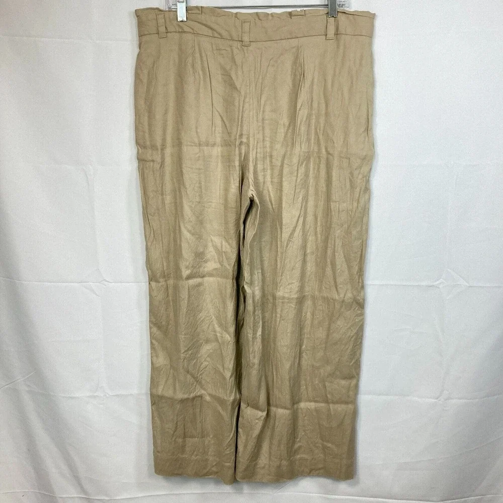 Banana Republic Pants‎ Womens Sz 12 Beige Linen Crop Wide Leg Pockets